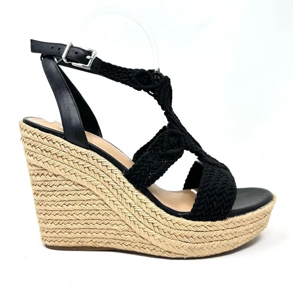 Gianni Bini Women’s Black Macrame Crochet Platform Wedge Sandals - Picture 1 of 15